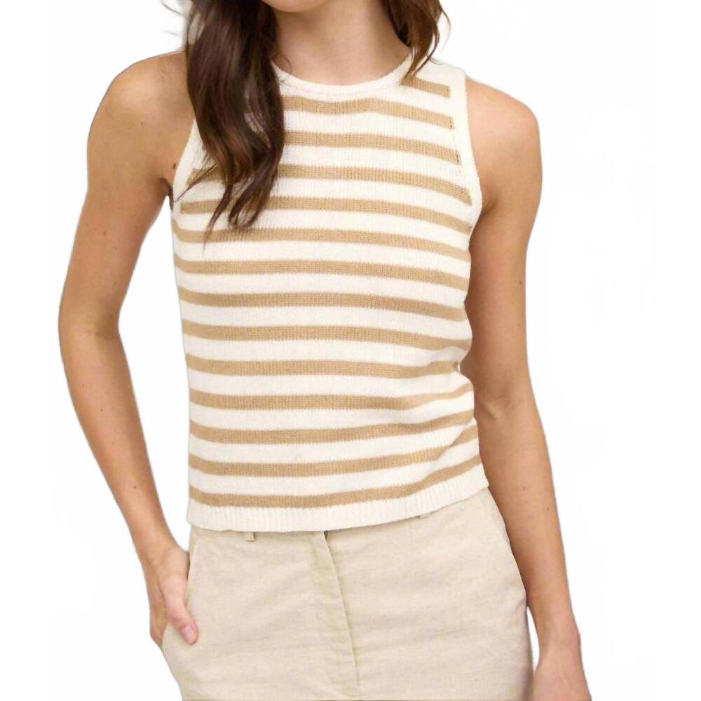 NEW THE WORKSHOP STUDIO lina stripe knit tank top in khaki